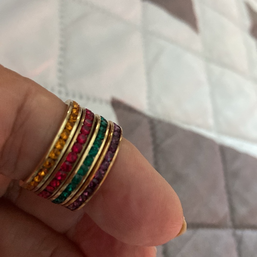 Stackable Rings Crystal Ringstones.Sterling Silver Gold Plated. Size 6.5